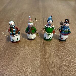 Set of Vintage Handcrafted Whimsical Snowman Christmas Ornaments Country Rustic